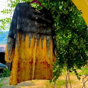 Ladies three-quarter length sleeves, button-down shirt, cotton